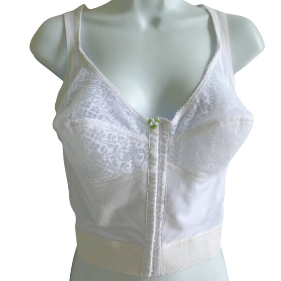 Vintage 60s Gelmart Bra Bustier 36C White Wireless Bullet Lace Front Closure - Picture 5 of 7